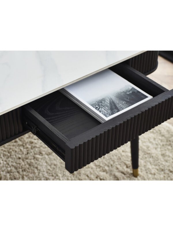 Louis Fluted Stone Top Coffee Table With 2 Drawers - Black - Image 9