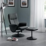 Lugano Recliner & Stool With Covered Base – Black