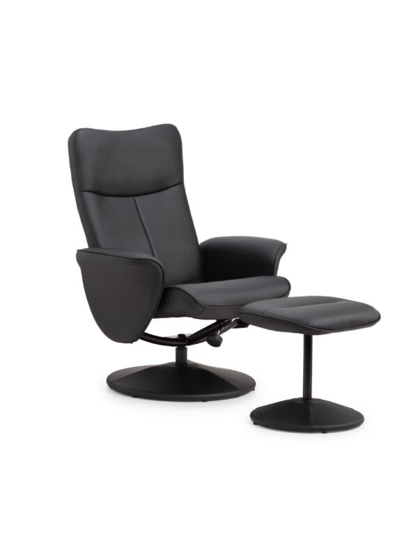 Lugano Recliner & Stool With Covered Base - Black - Image 2