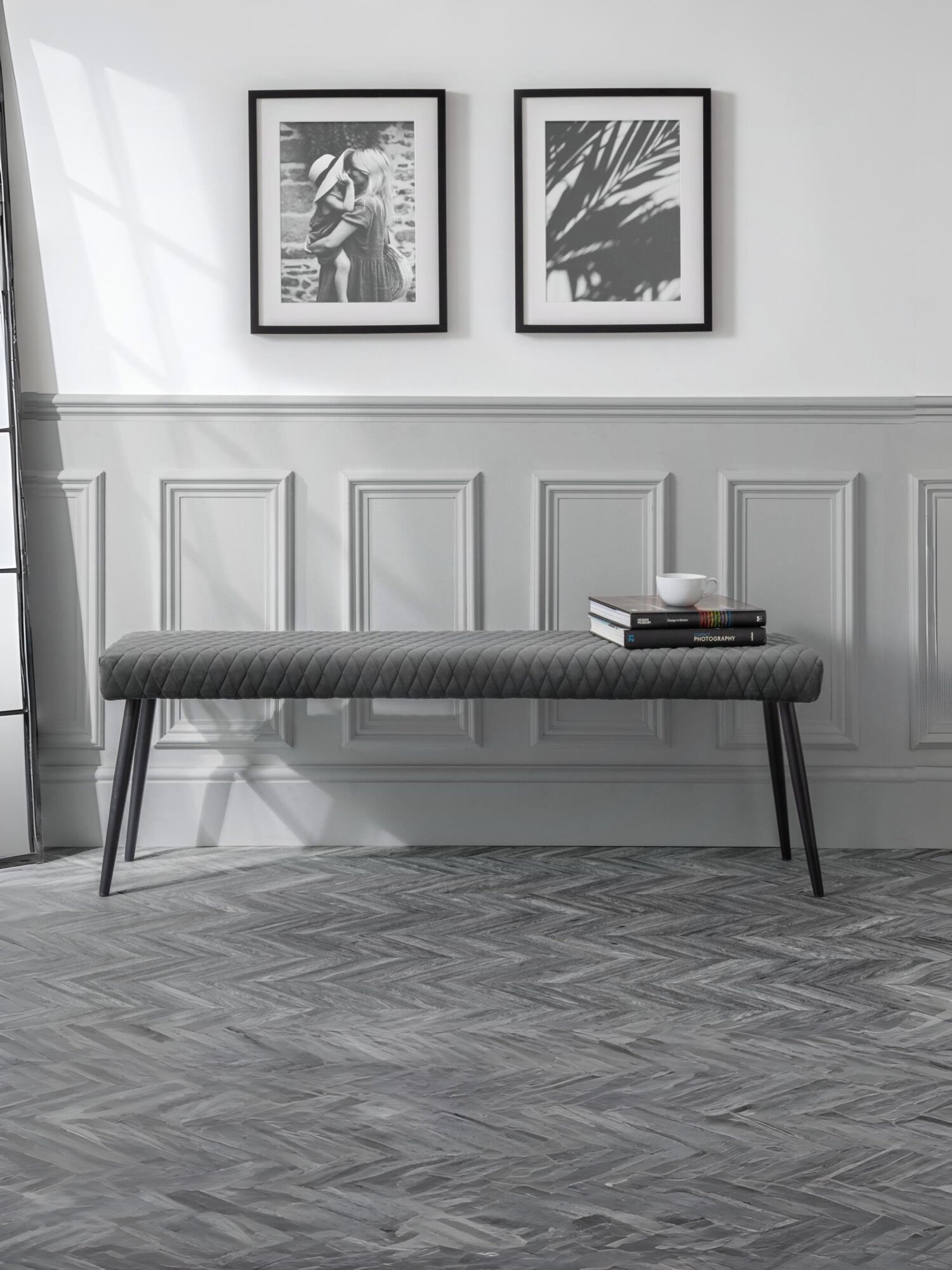LUX401_1 Luxe Diamond Quilted Upholstered 2 Seater Backless Bench