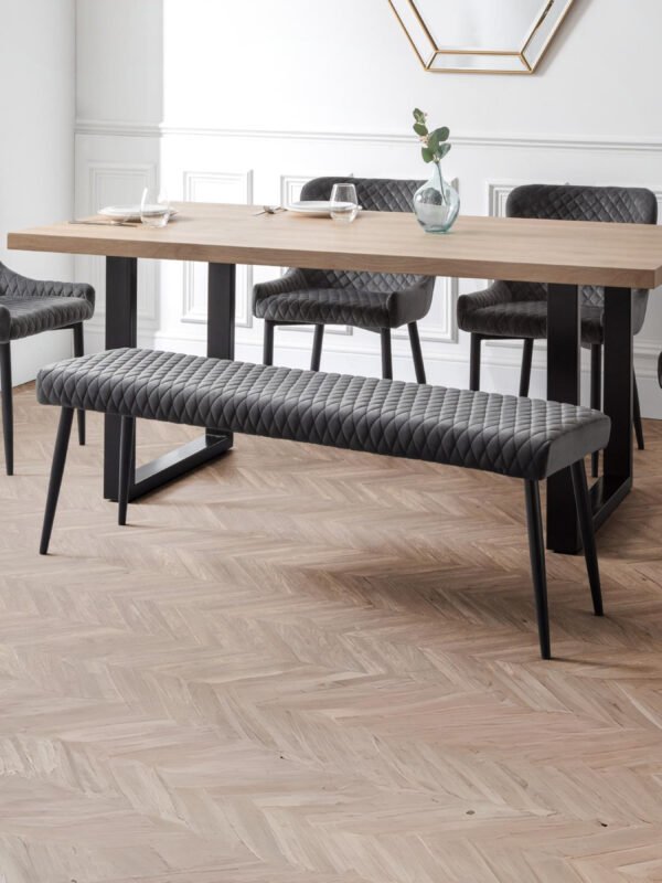 Luxe Diamond Quilted Upholstered 2 Seater Backless Bench - Image 2
