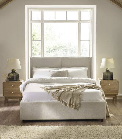 Maddock Beige Upholstered Ottoman Storage Bed