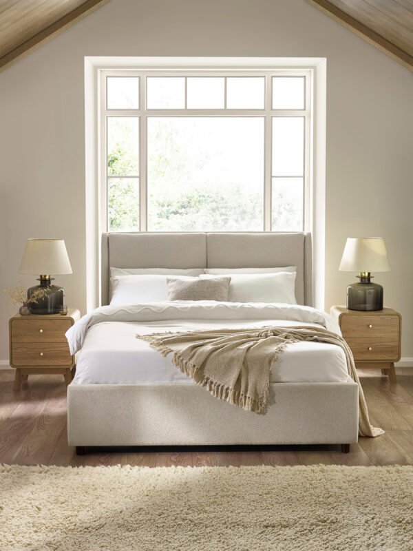 Maddock Beige Upholstered Ottoman Storage Bed