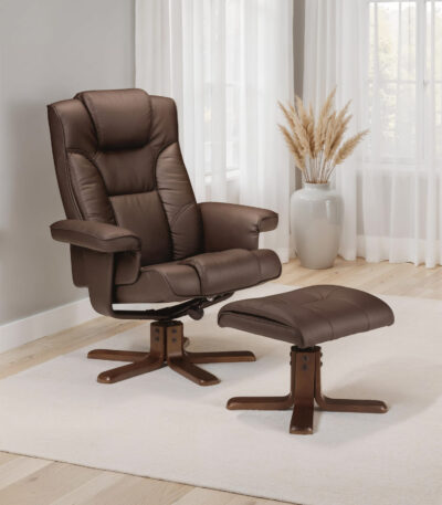 Malmo Upholstered Swivel Recliner Chair and Footstool