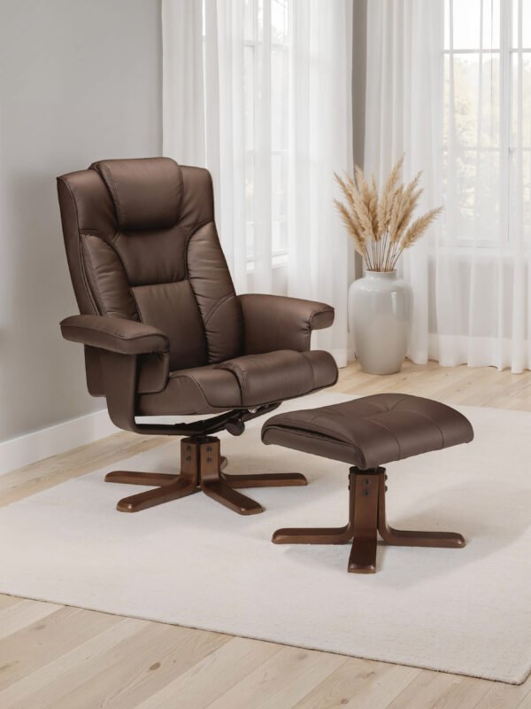 Malmo Upholstered Swivel Recliner Chair and Footstool