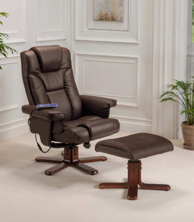 Malmo Upholstered Swivel Massage Recliner Chair and Footstool