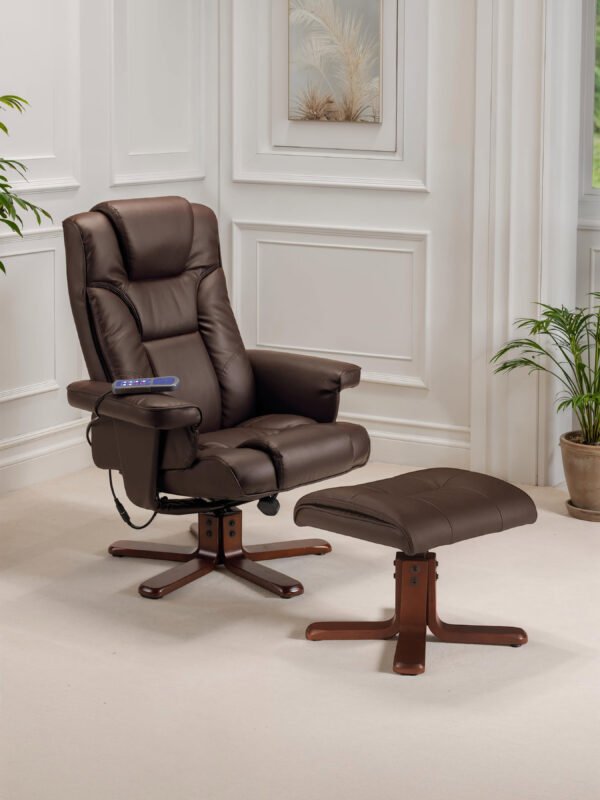 Malmo Upholstered Swivel Massage Recliner Chair and Footstool