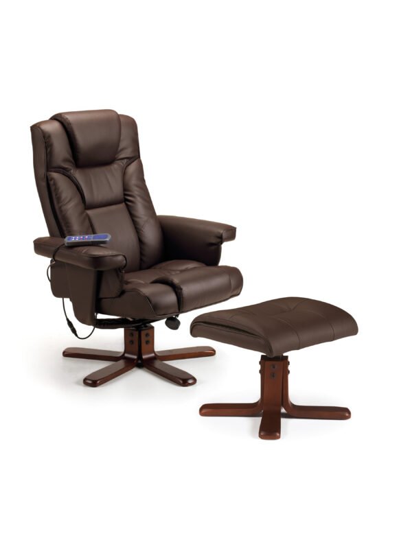 Malmo Upholstered Swivel Massage Recliner Chair and Footstool - Image 2