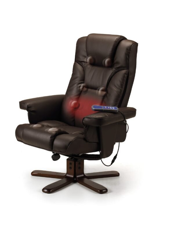 Malmo Upholstered Swivel Massage Recliner Chair and Footstool - Image 3