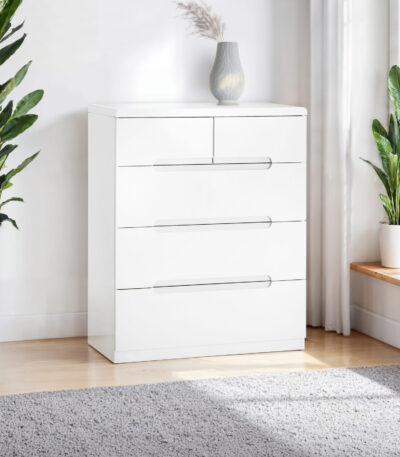 Manhattan 5 Drawer Chest (3+2)- High Gloss White