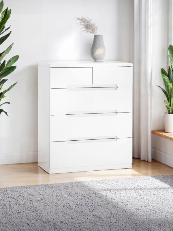 Manhattan 5 Drawer Chest (3+2)- High Gloss White