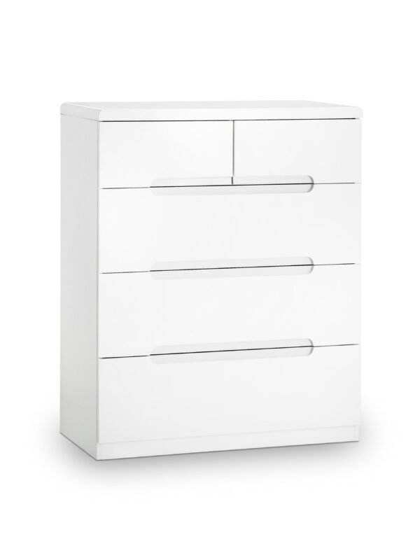 Manhattan 5 Drawer Chest (3+2)- High Gloss White - Image 2