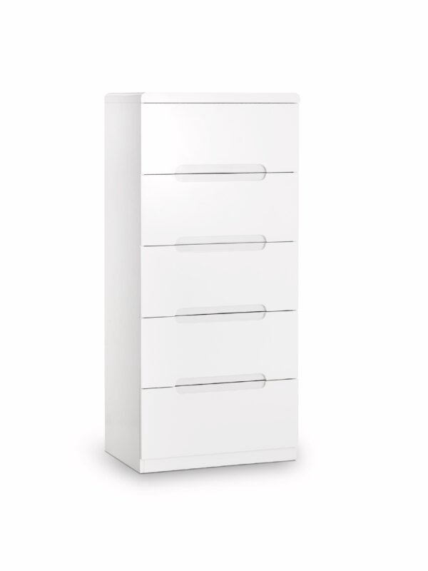 Manhattan 5 Drawer Tall Chest - High Gloss White - Image 2