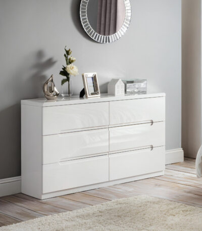 Manhattan 6 Drawer Wide Chest – High Gloss White