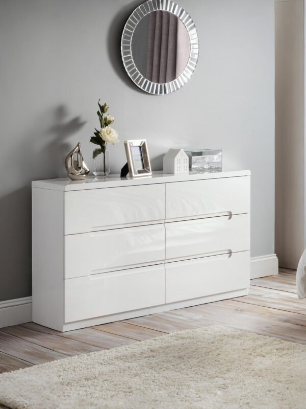 Manhattan 6 Drawer Wide Chest – High Gloss White