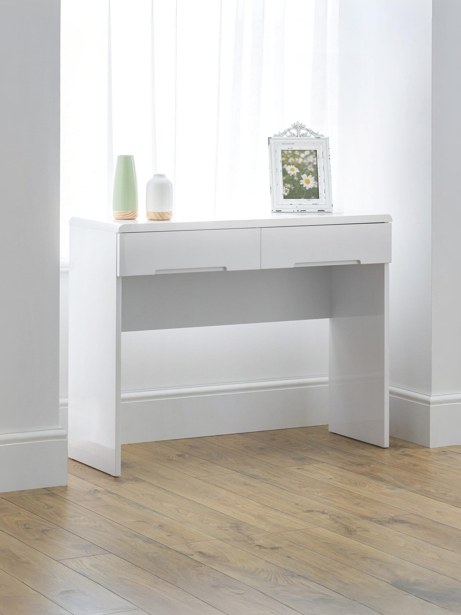 MAN209_1 Manhattan 2 Drawer Dressing Table – High Gloss White