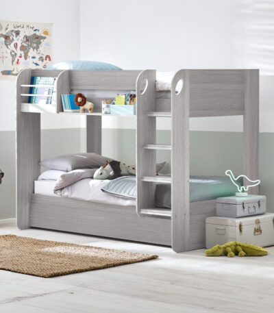 Mars 90cm Single Grey Oak Effect Bunk Bed with Underbed Trundle