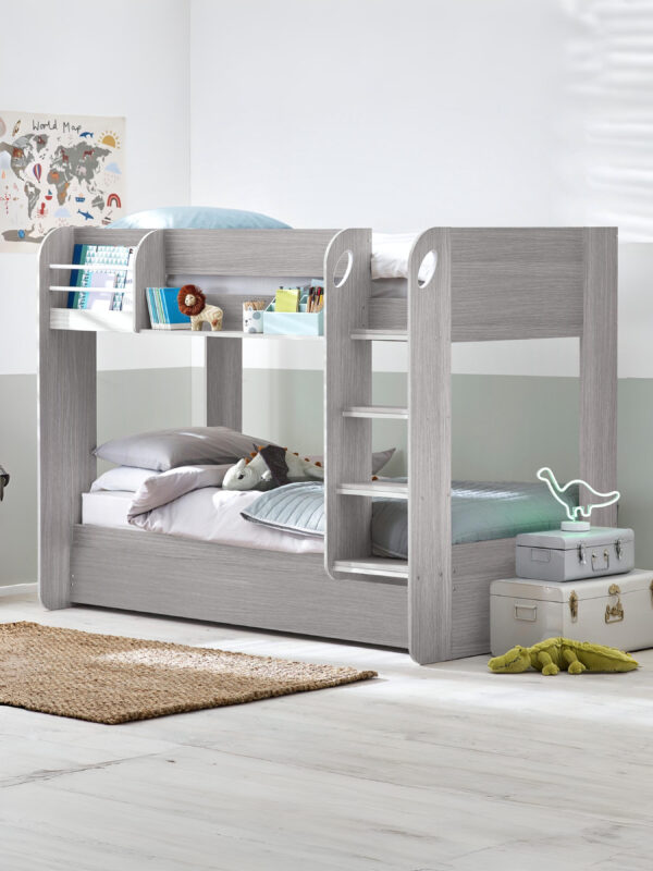 Mars 90cm Single Grey Oak Effect Bunk Bed with Underbed Trundle