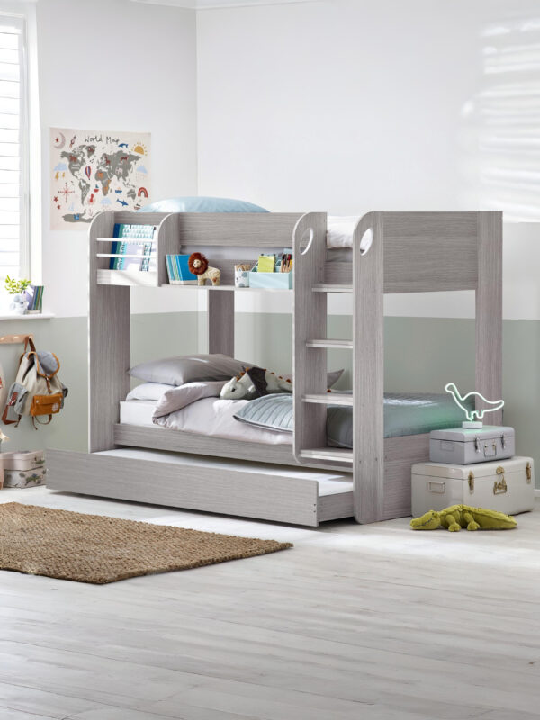 Mars 90cm Single Grey Oak Effect Bunk Bed with Underbed Trundle - Image 2