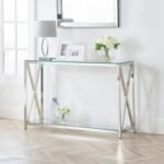 Miami Glass Top Cross Frame Console Table with Shelf
