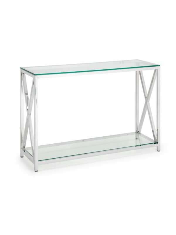 Miami Glass Top Cross Frame Console Table with Shelf - Image 2