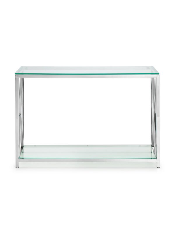 Miami Glass Top Cross Frame Console Table with Shelf - Image 4