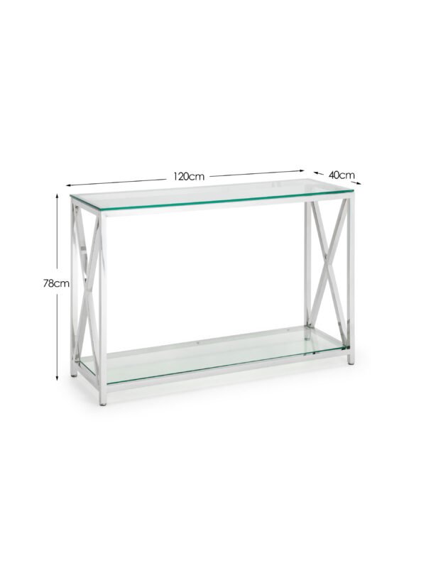 Miami Glass Top Cross Frame Console Table with Shelf - Image 5