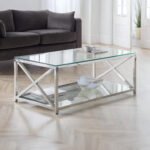 Miami Glass Top Cross Frame Coffee Table with Shelf