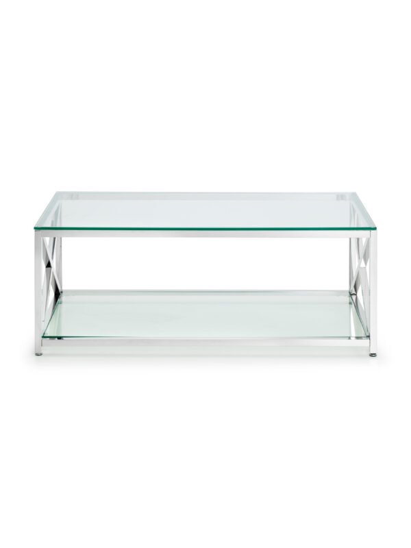 Miami Glass Top Cross Frame Coffee Table with Shelf - Image 4