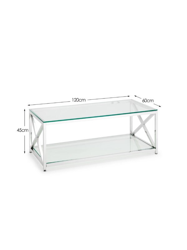 Miami Glass Top Cross Frame Coffee Table with Shelf - Image 5