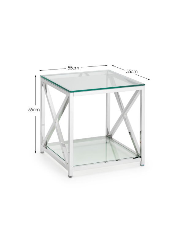 Miami Glass Top Cross Frame Side Table with Shelf - Image 10