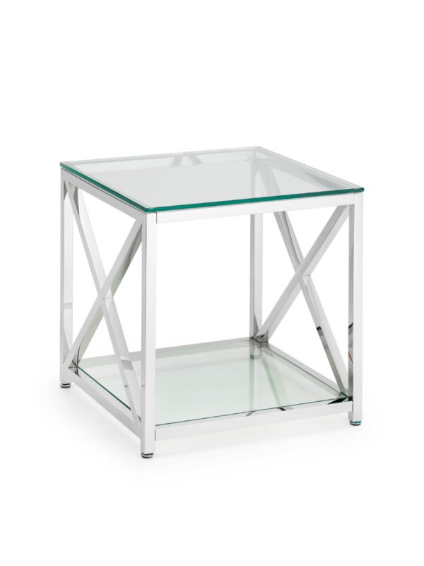 Miami Glass Top Cross Frame Side Table with Shelf - Image 2