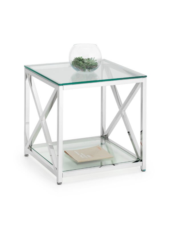 Miami Glass Top Cross Frame Side Table with Shelf - Image 3