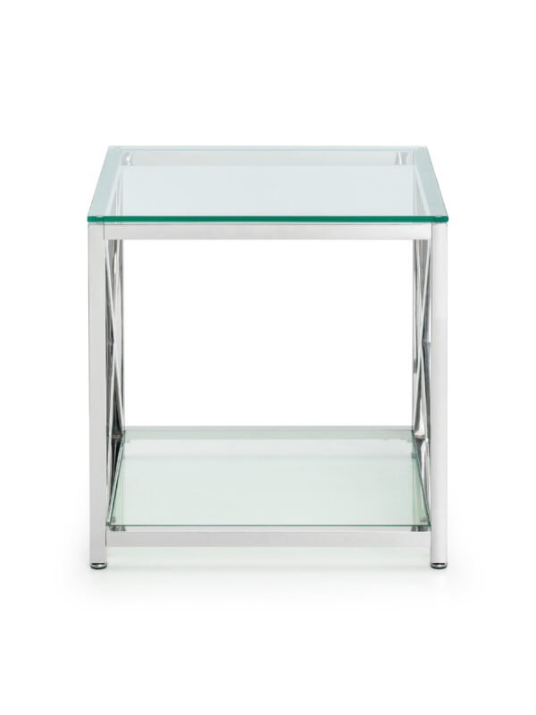 Miami Glass Top Cross Frame Side Table with Shelf - Image 4