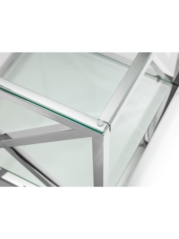 Miami Glass Top Cross Frame Side Table with Shelf - Image 5