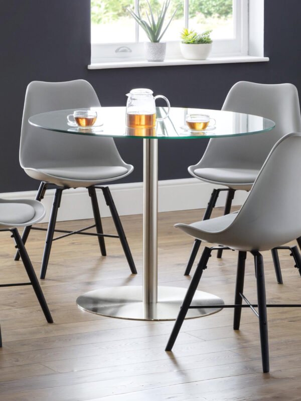 Milan Round Glass Brushed Steel Pedestal Table