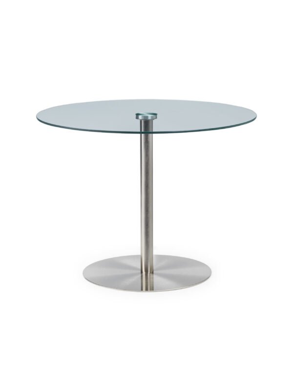Milan Round Glass Brushed Steel Pedestal Table - Image 2