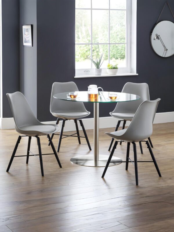 Milan Round Glass Brushed Steel Pedestal Table - Image 6