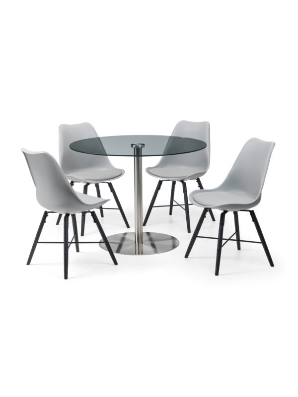 Milan Round Glass Brushed Steel Pedestal Table - Image 7