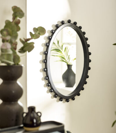 Hendrix Oval Beaded Wall Mirror – Black