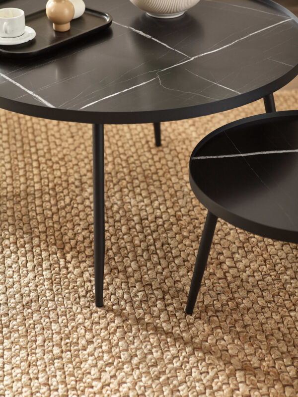 Nolan Black Marble-Effect 78cm Round Nesting Coffee Tables - Image 6