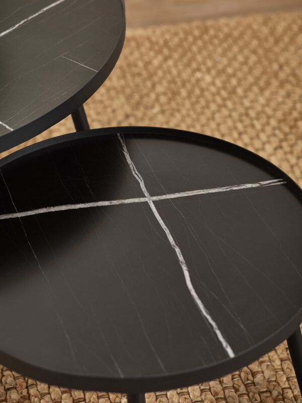 Nolan Black Marble-Effect 78cm Round Nesting Coffee Tables - Image 7