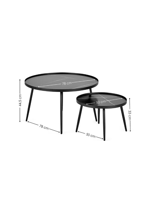 Nolan Black Marble-Effect 78cm Round Nesting Coffee Tables - Image 8