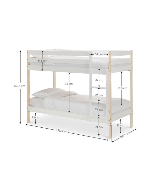 Nova 90cm Single White and Wood Effect Bunk Bed - Image 9