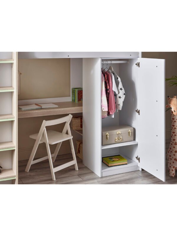 Ocean High Sleeper Bed with Desk - White/Wood Effect - Image 10