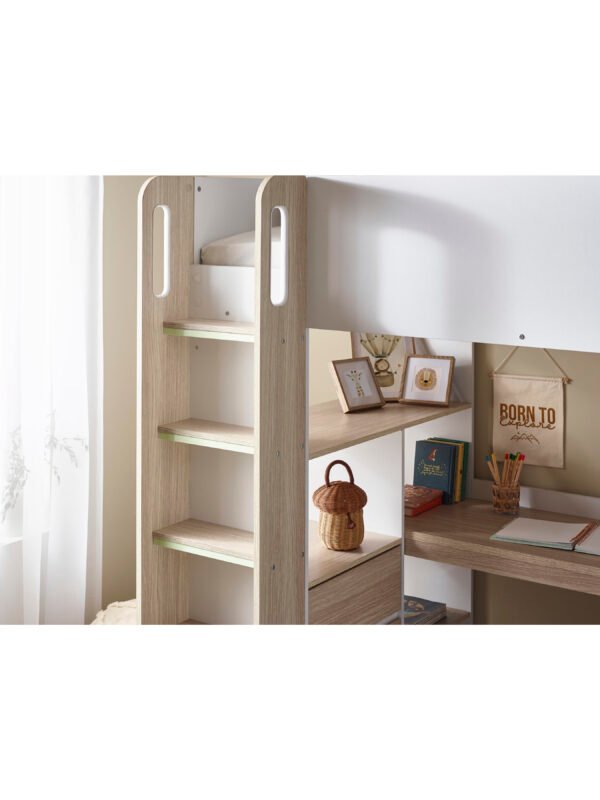Ocean High Sleeper Bed with Desk - White/Wood Effect - Image 11