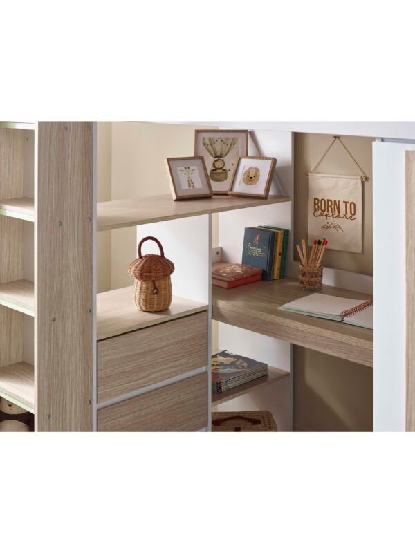 Ocean High Sleeper Bed with Desk - White/Wood Effect - Image 12