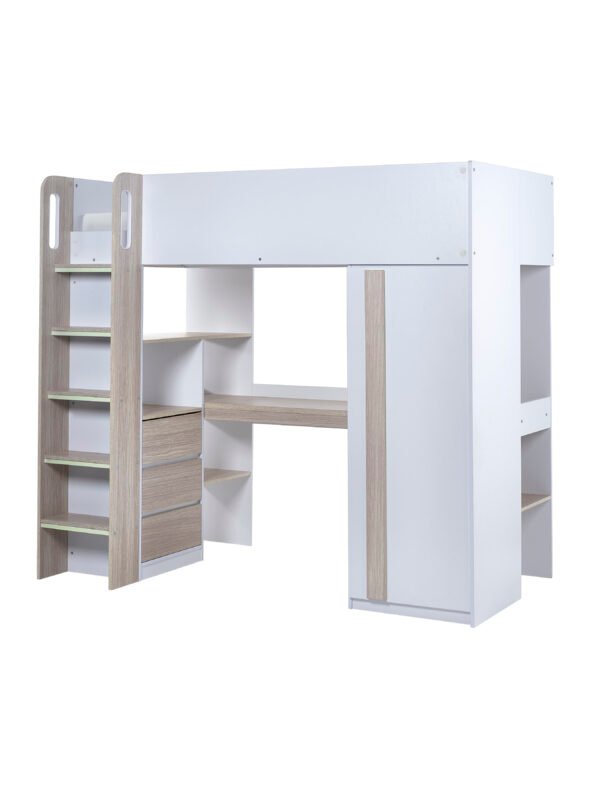 Ocean High Sleeper Bed with Desk - White/Wood Effect - Image 2