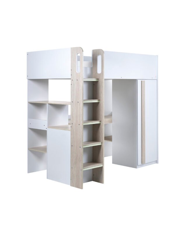 Ocean High Sleeper Bed with Desk - White/Wood Effect - Image 4