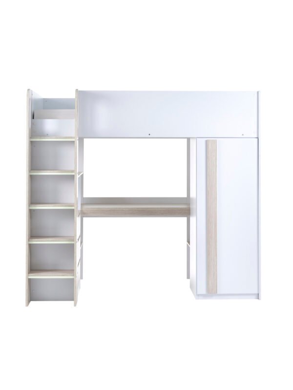 Ocean High Sleeper Bed with Desk - White/Wood Effect - Image 5